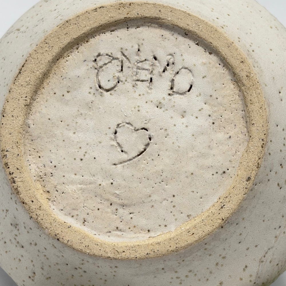 Studio Pottery Bud Vase Teal Green Speckled Cream Signed Heart Artisan Ceramic - Picture 6 of 6